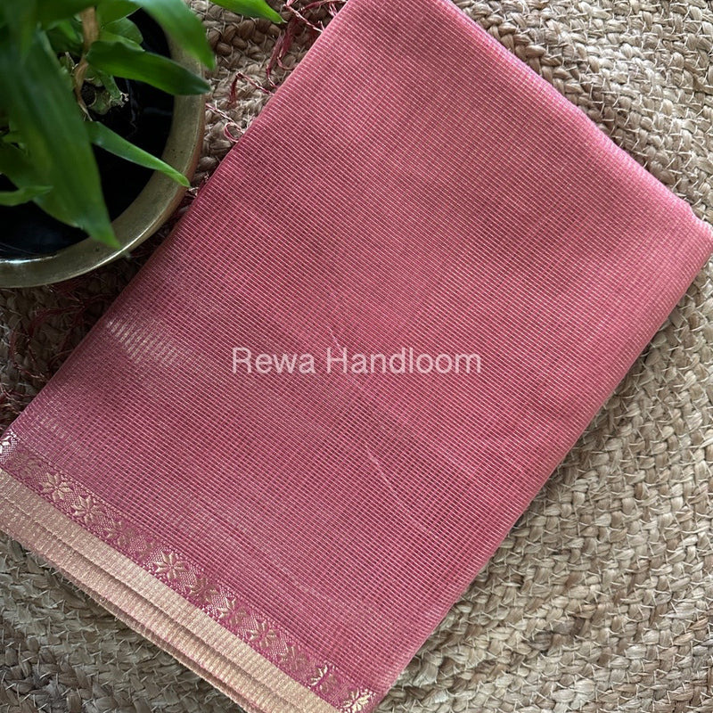 Maheshwari Pink Tissue Silk Saree TCB0049