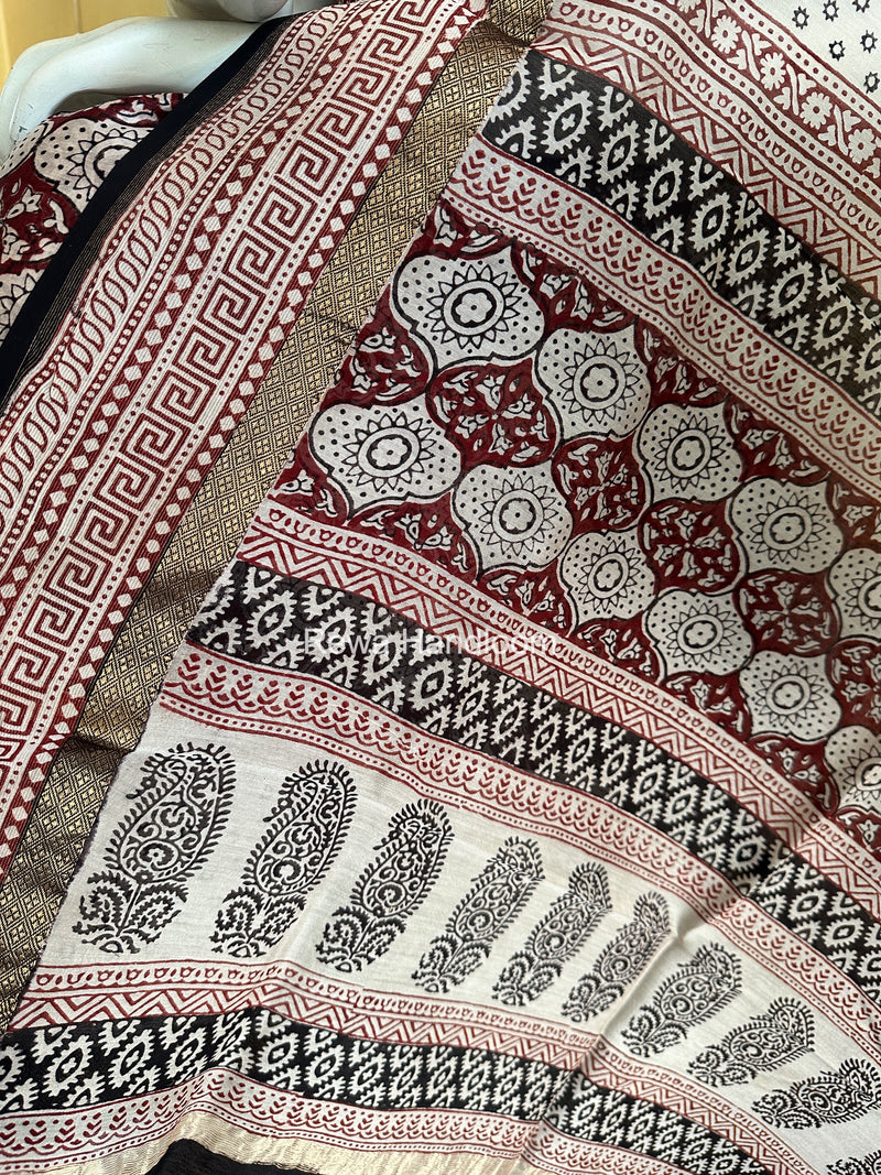 Maheshwari Maroon-White Bagh Print Suit BSP0214