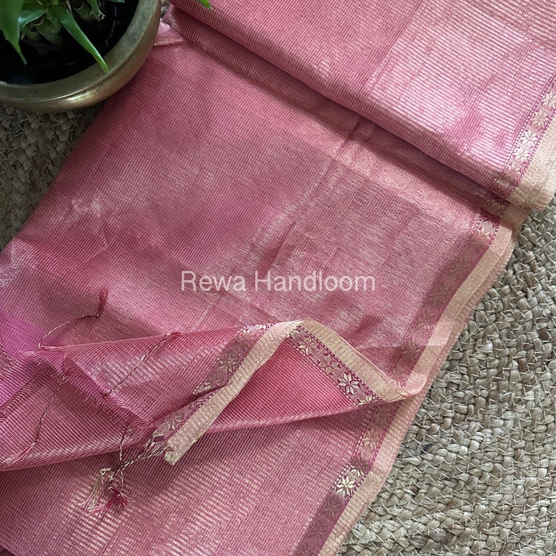 Maheshwari Pink Tissue Silk Saree TCB0049