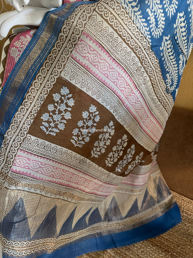 Maheshwari Blue-Brown Bagh Indigo Print Suit MBIS07