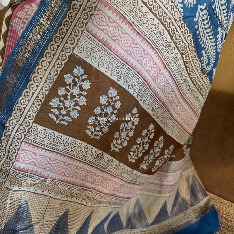 Maheshwari Blue-Brown Bagh Indigo Print Suit MBIS07