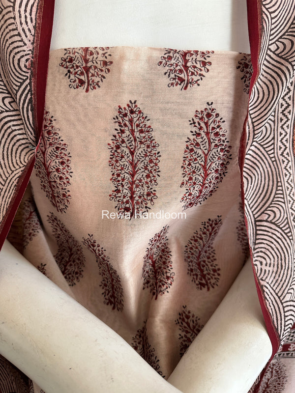 Maheshwari White-Red Bagh Print Suit BSP0217