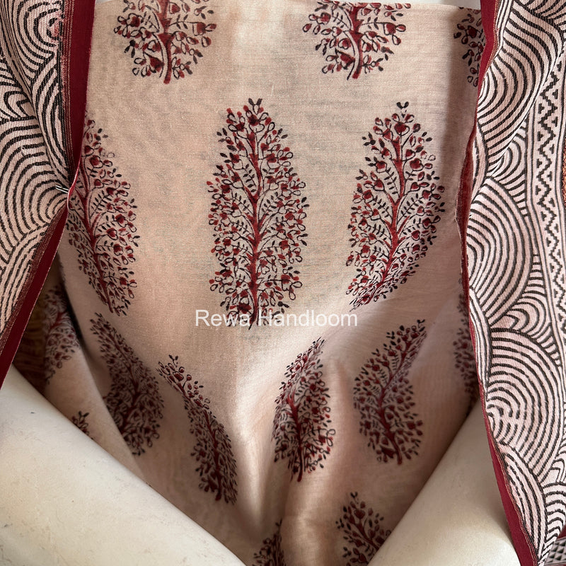 Maheshwari White-Red Bagh Print Suit BSP0217