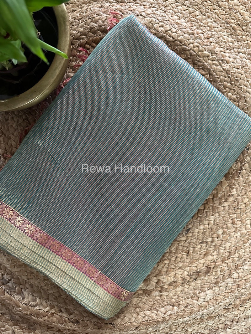 Maheshwari Sky Blue Tissue Silk Saree TCB0048