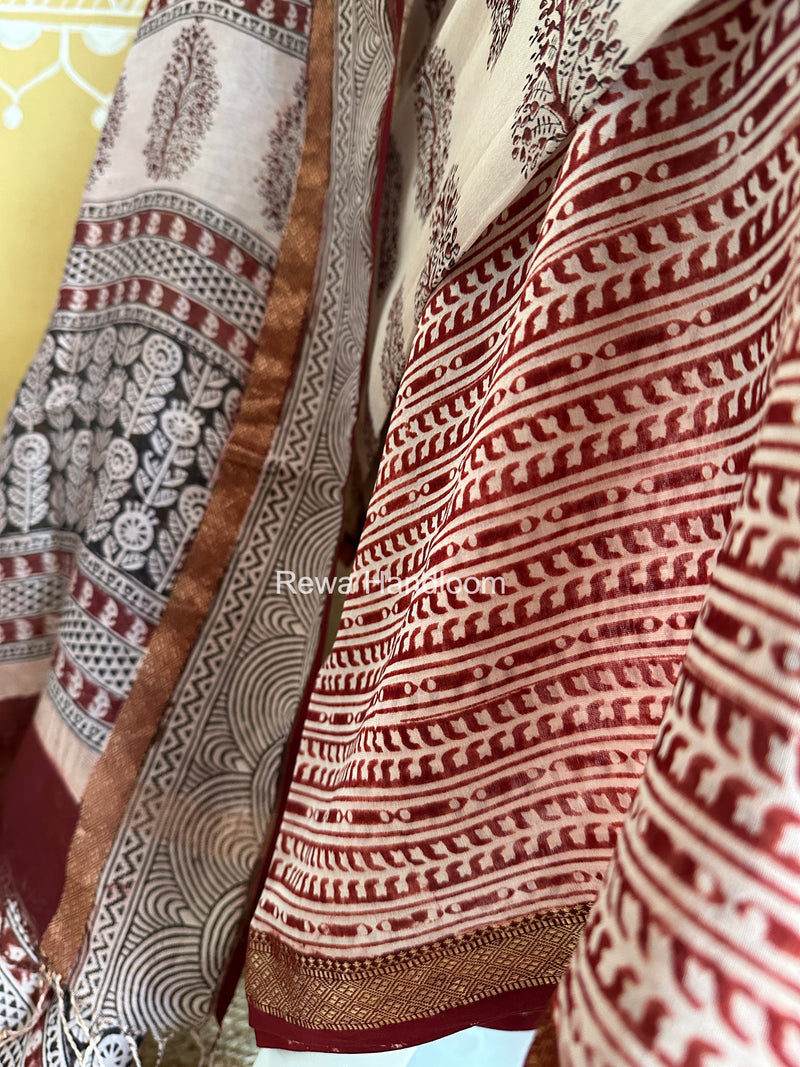 Maheshwari White-Red Bagh Print Suit BSP0217