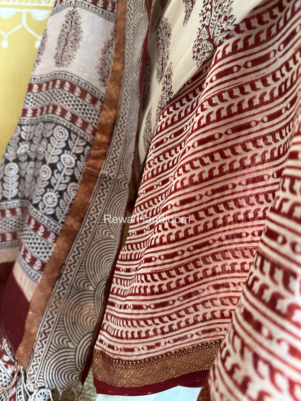 Maheshwari White-Red Bagh Print Suit BSP0217