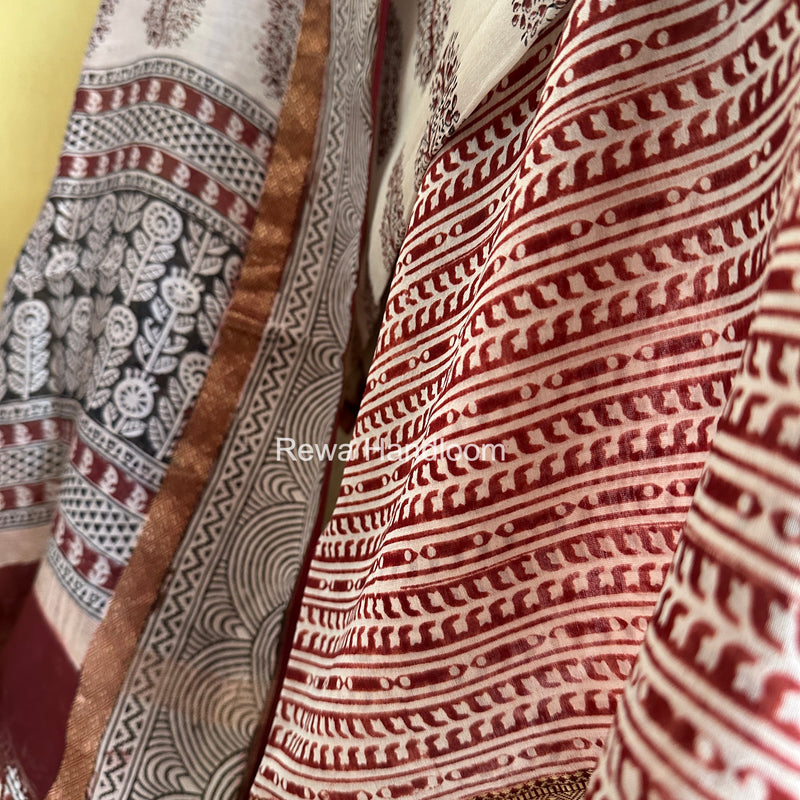Maheshwari White-Red Bagh Print Suit BSP0217