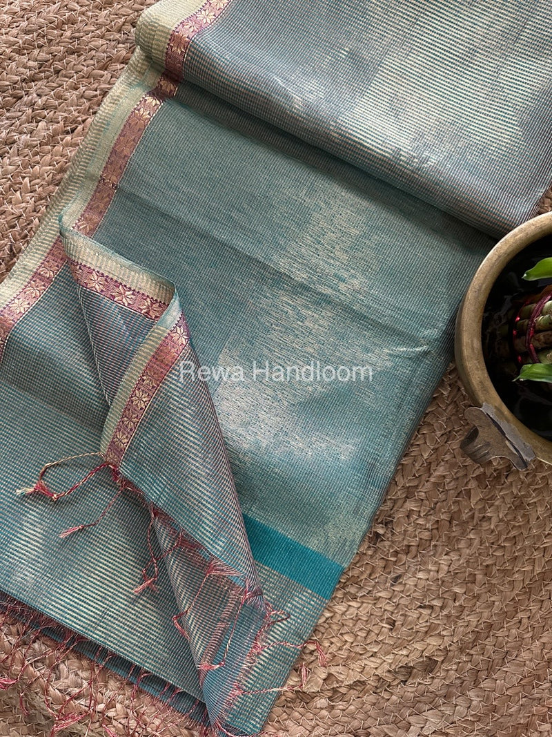 Maheshwari Sky Blue Tissue Silk Saree TCB0048