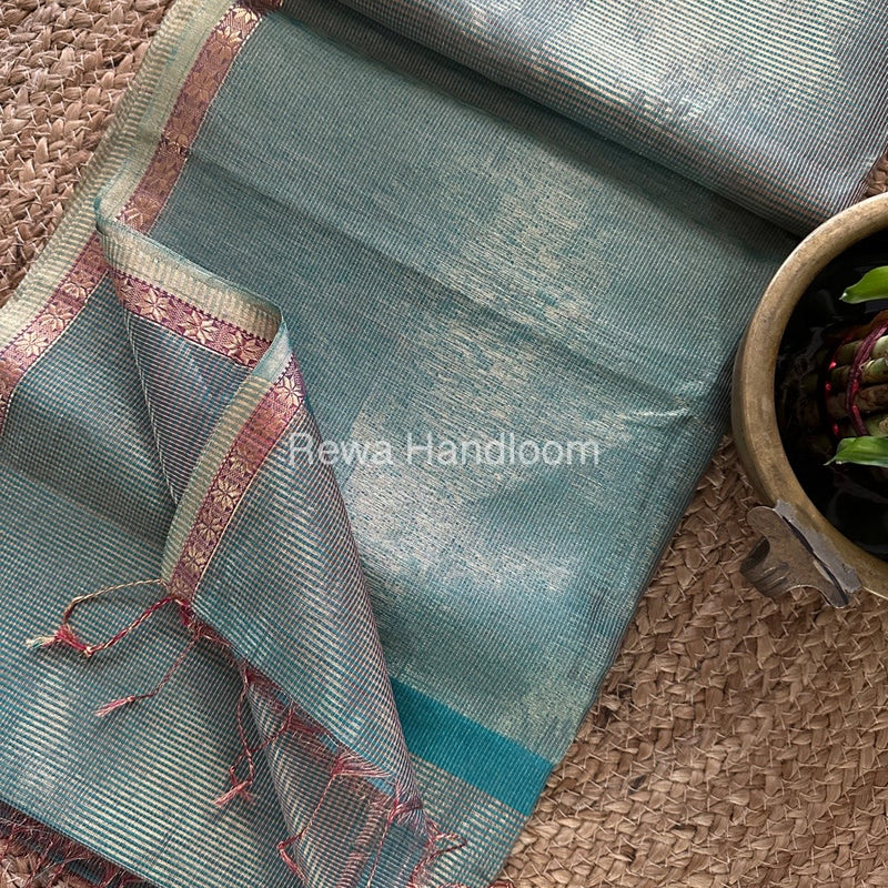 Maheshwari Sky Blue Tissue Silk Saree TCB0048