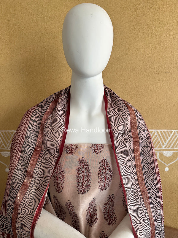 Maheshwari White-Red Bagh Print Suit BSP0217