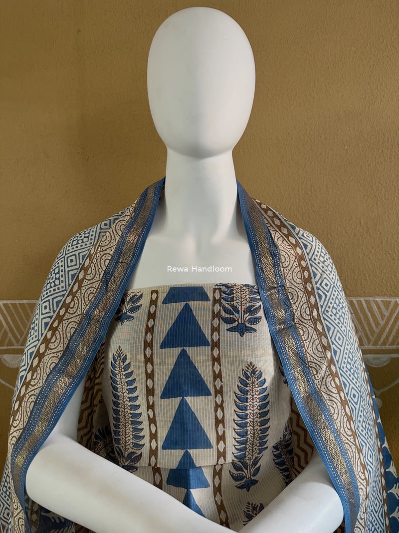 Maheshwari Blue-white Bagh Indigo Print Suit MBIS08
