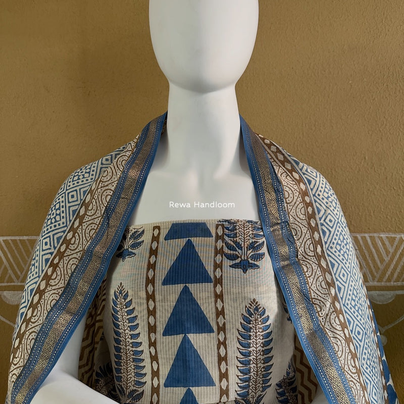 Maheshwari Blue-white Bagh Indigo Print Suit MBIS08