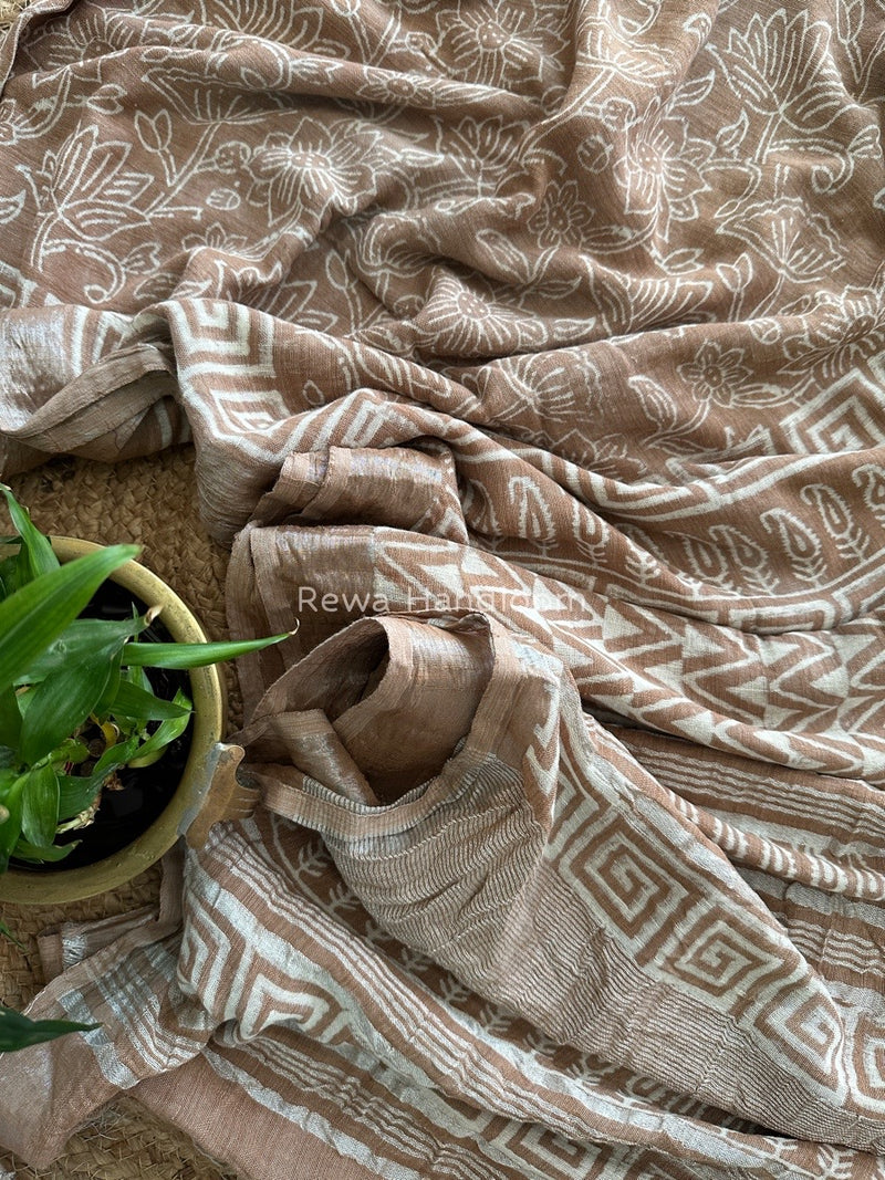 Light Onion Cotton Linen Saree LS019