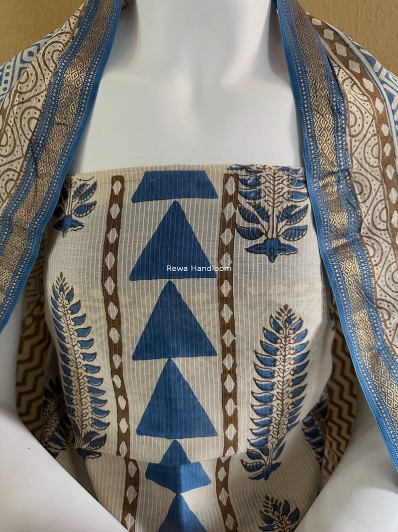 Maheshwari Blue-white Bagh Indigo Print Suit MBIS08