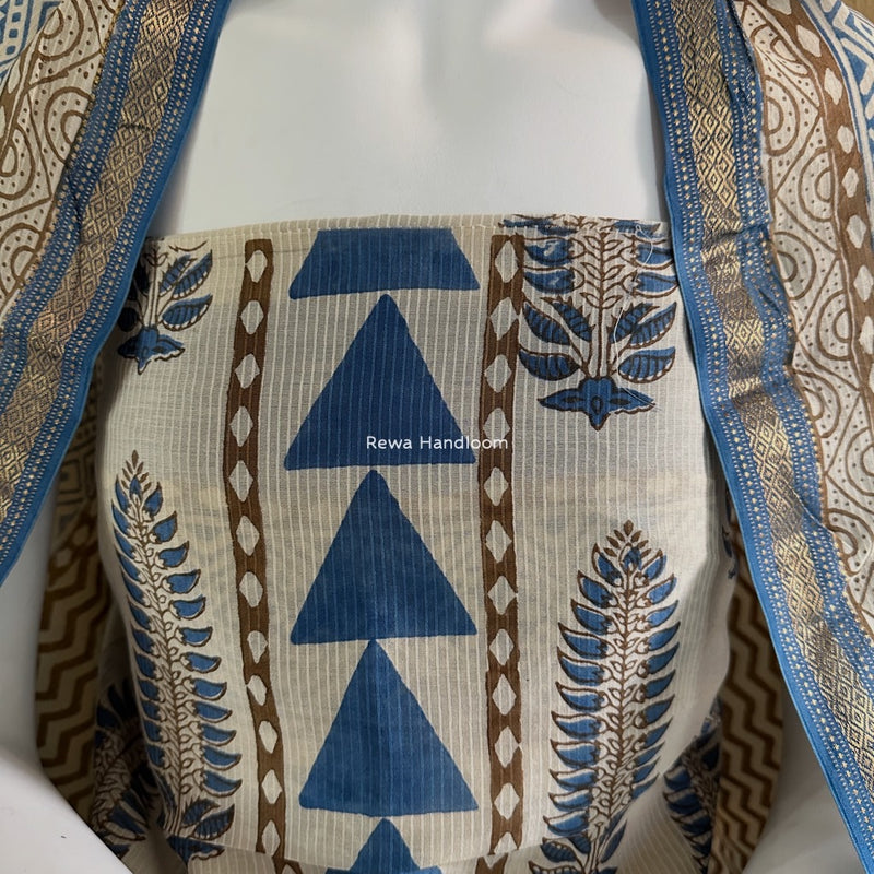 Maheshwari Blue-white Bagh Indigo Print Suit MBIS08