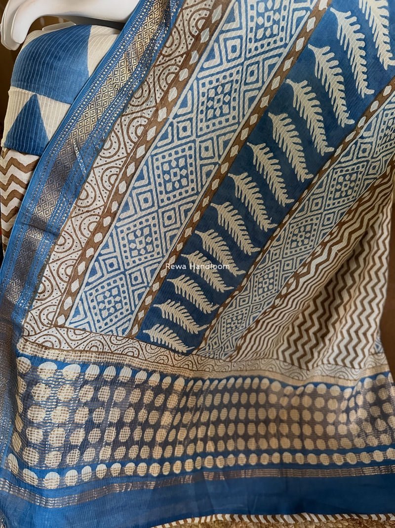 Maheshwari Blue-white Bagh Indigo Print Suit MBIS08