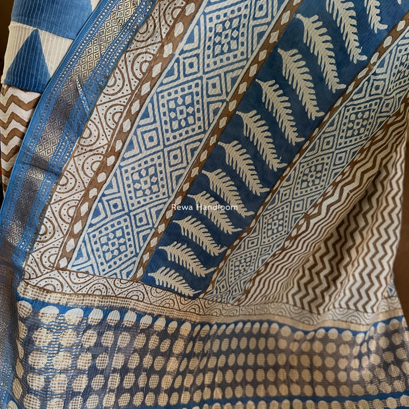 Maheshwari Blue-white Bagh Indigo Print Suit MBIS08