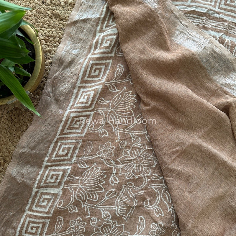 Light Onion Cotton Linen Saree LS019