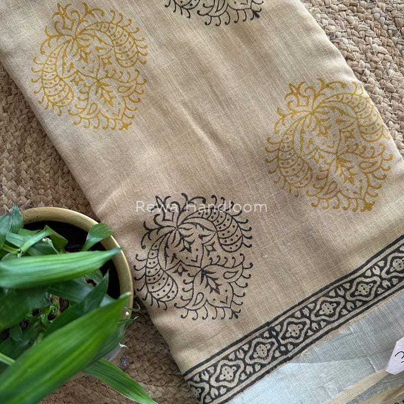 Beige Cotton Linen Saree LS015