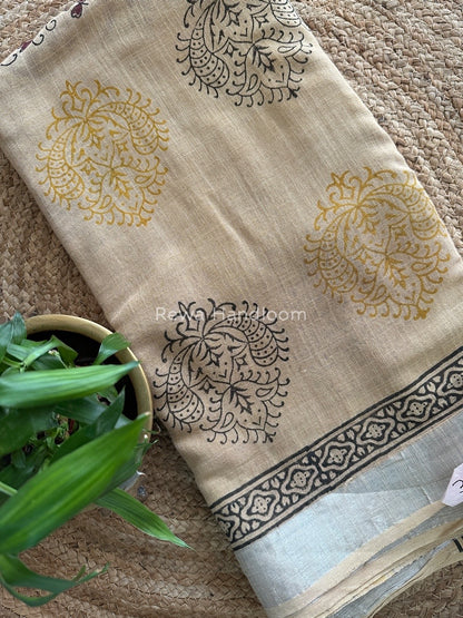 Beige Cotton Linen Saree LS015