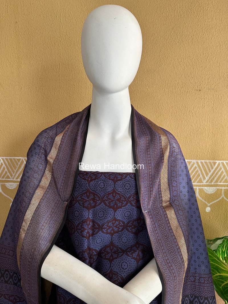 Maheshwari Blue-Black Bagh Print Suit BSP0223