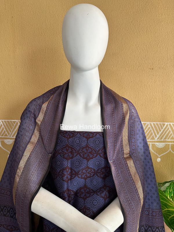 Maheshwari Blue-Black Bagh Print Suit BSP0223