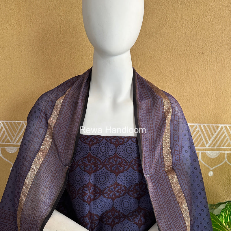 Maheshwari Blue-Black Bagh Print Suit BSP0223