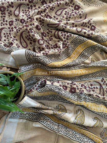 Beige Cotton Linen Saree LS015