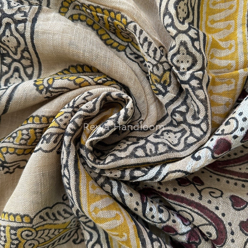 Beige Cotton Linen Saree LS015
