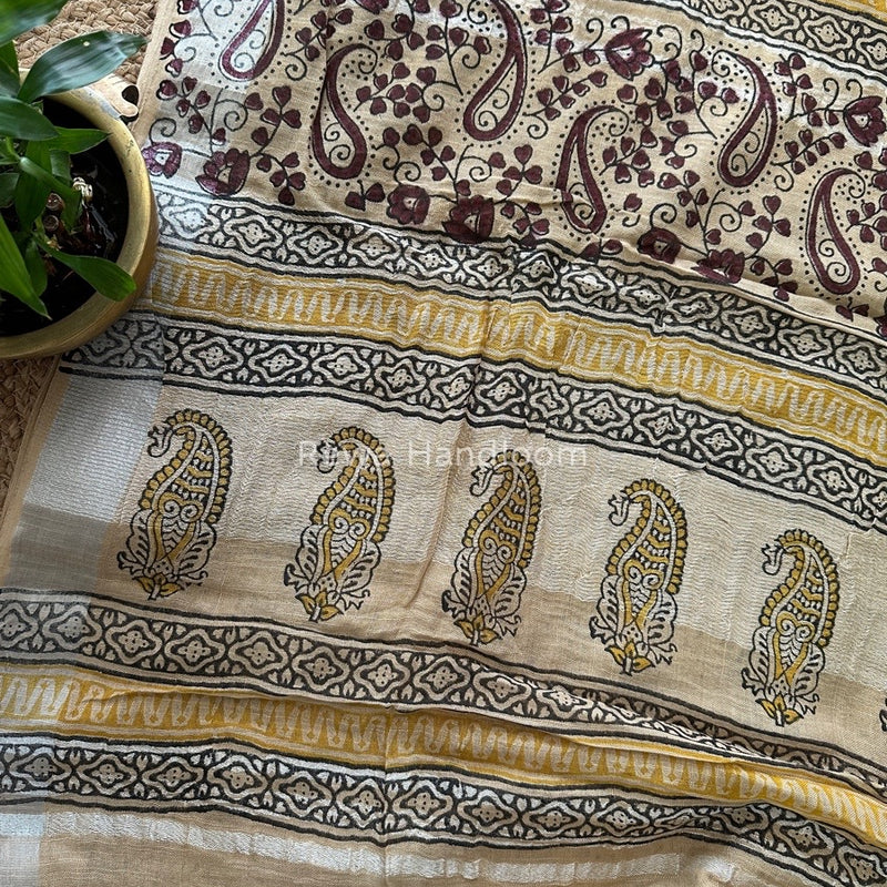 Beige Cotton Linen Saree LS015