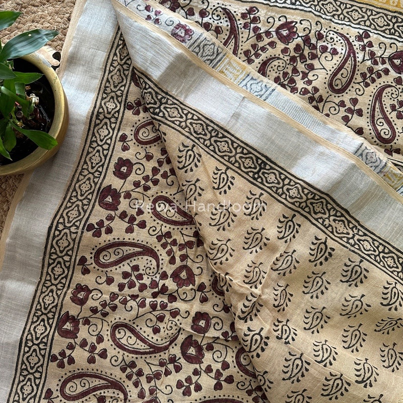 Beige Cotton Linen Saree LS015