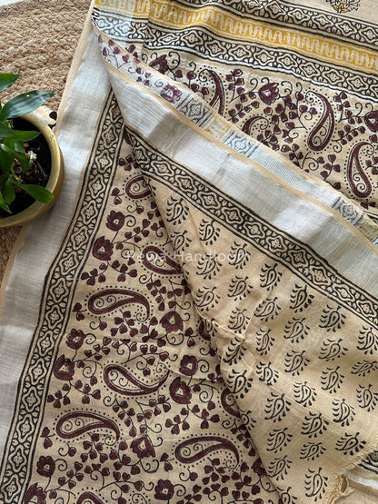 Beige Cotton Linen Saree LS015