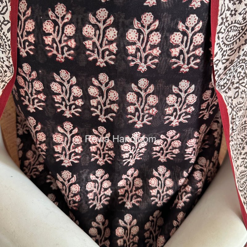 Maheshwari Black-Red Bagh Print Suit BSP0221