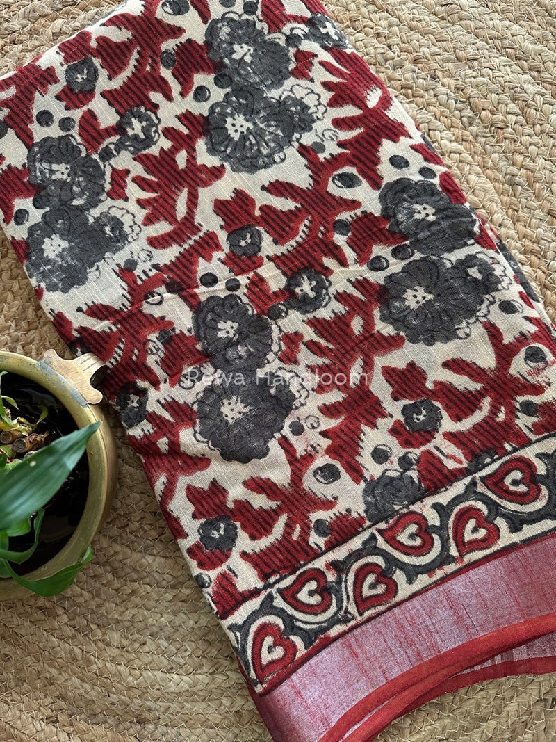 Beige-Maroon Cotton Linen Saree LS013