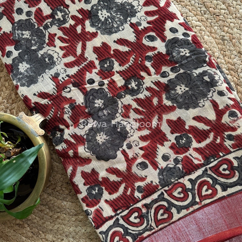 Beige-Maroon Cotton Linen Saree LS013