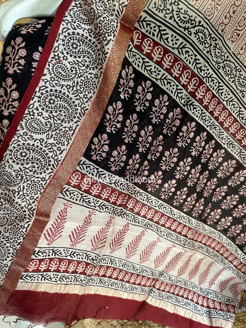 Maheshwari Black-Red Bagh Print Suit BSP0221