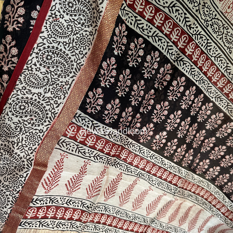 Maheshwari Black-Red Bagh Print Suit BSP0221