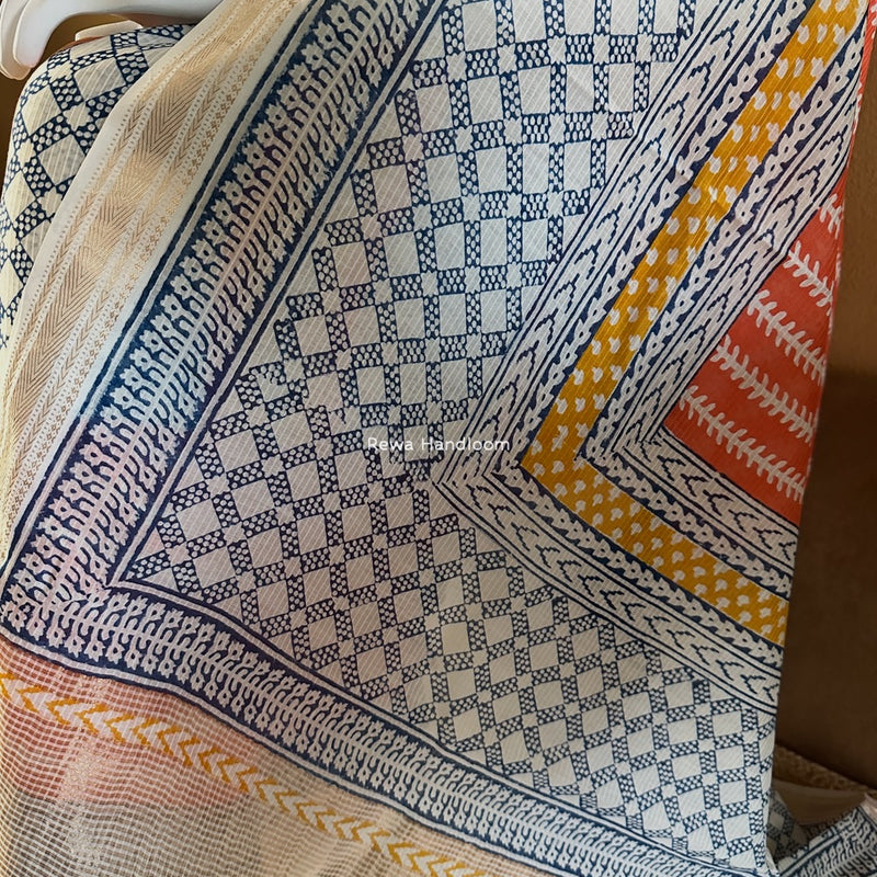 Maheshwari Blue-Orange Bagh Indigo Print Suit MBIS10