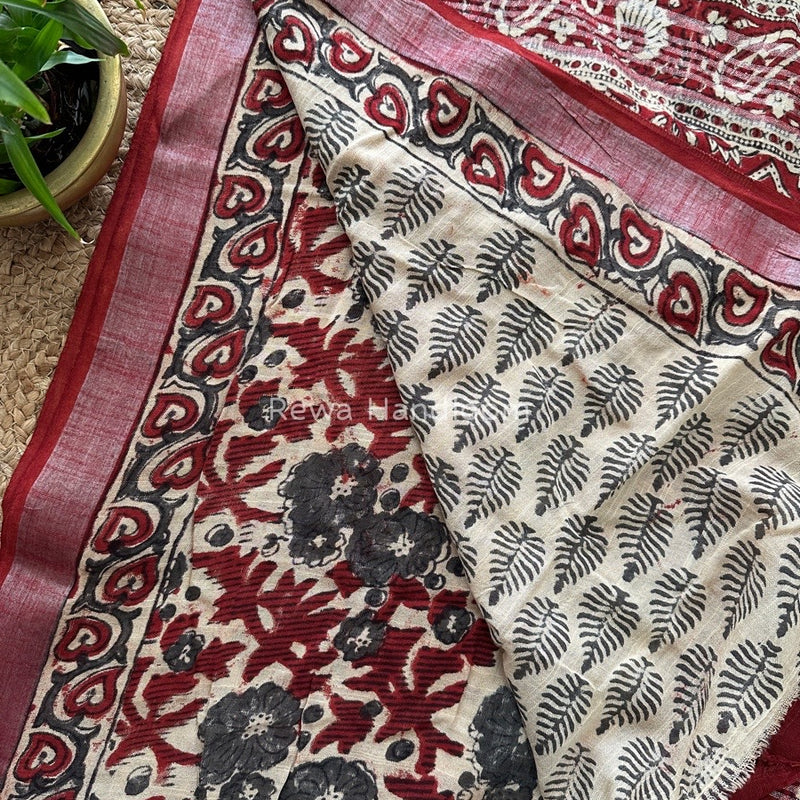 Beige-Maroon Cotton Linen Saree LS013