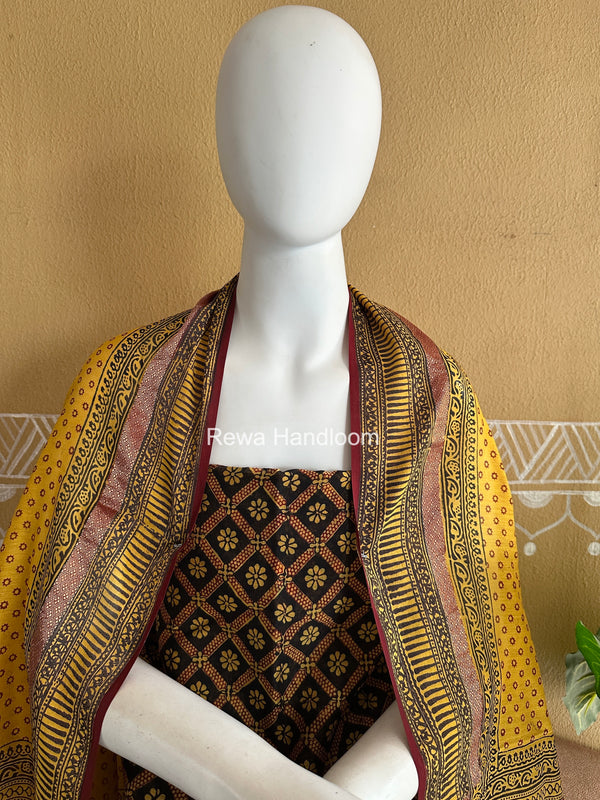 Maheshwari Black-Yellow Bagh Print Suit BSP0218
