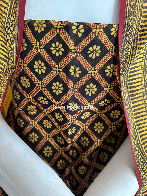 Maheshwari Black-Yellow Bagh Print Suit BSP0218