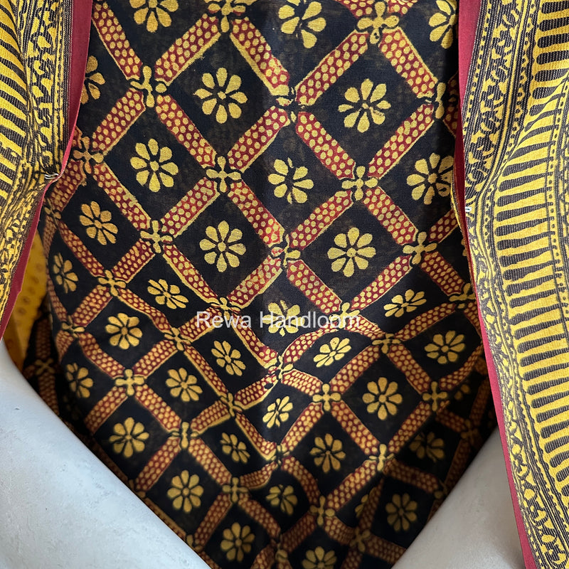 Maheshwari Black-Yellow Bagh Print Suit BSP0218