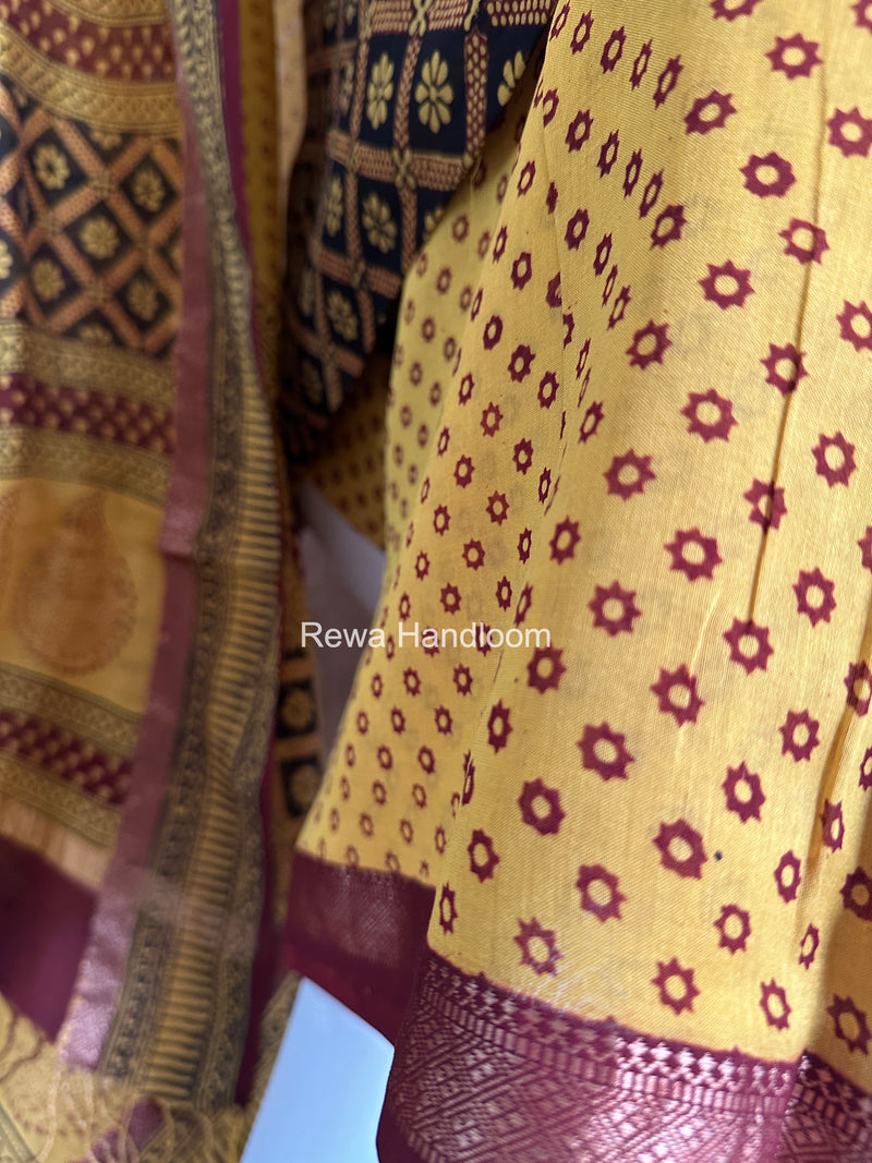 Maheshwari Black-Yellow Bagh Print Suit BSP0218