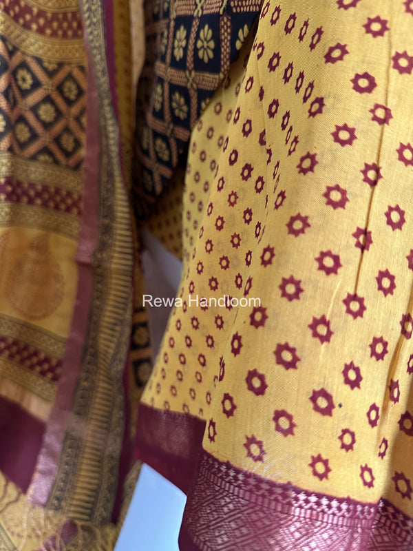 Maheshwari Black-Yellow Bagh Print Suit BSP0218
