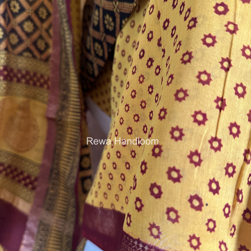 Maheshwari Black-Yellow Bagh Print Suit BSP0218