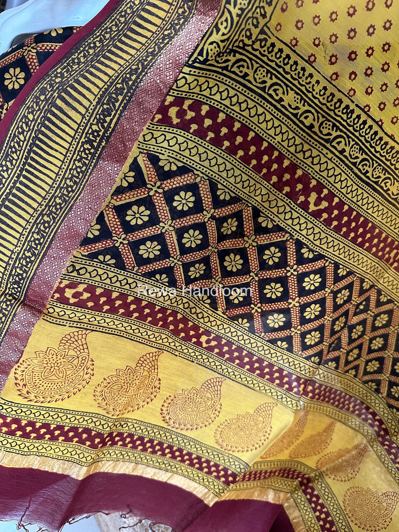Maheshwari Black-Yellow Bagh Print Suit BSP0218