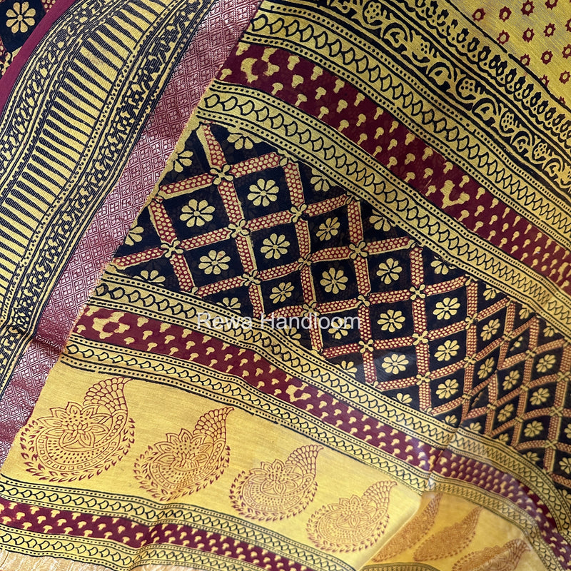 Maheshwari Black-Yellow Bagh Print Suit BSP0218
