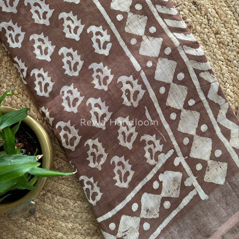 Brown Cotton Linen Saree LS011