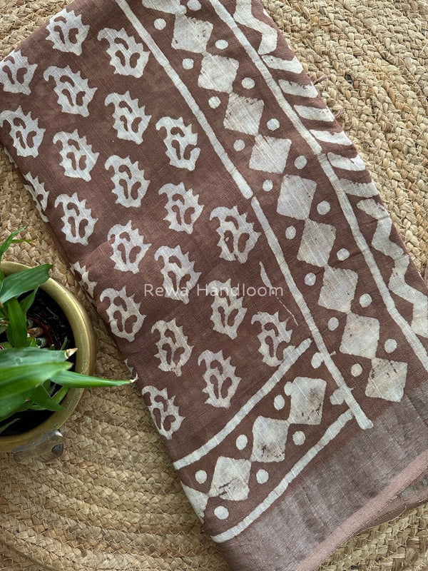 Brown Cotton Linen Saree LS03