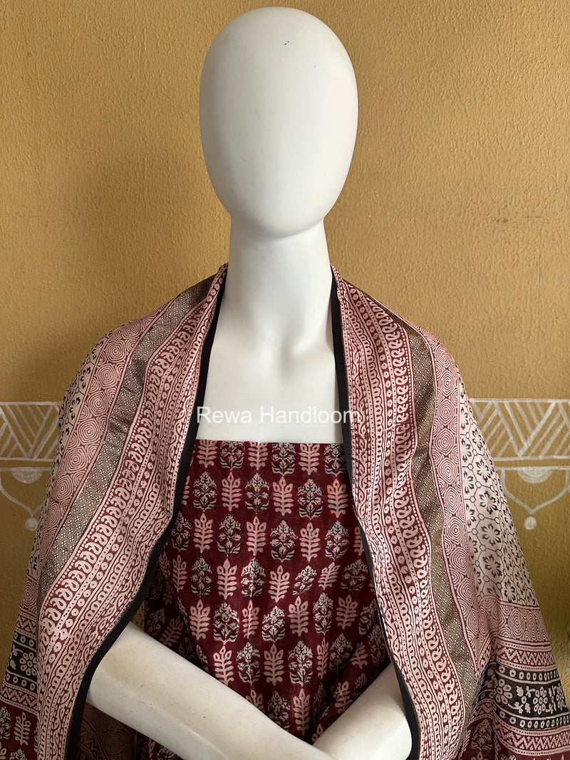 Maheshwari Red-White Bagh Print Suit BSP0219